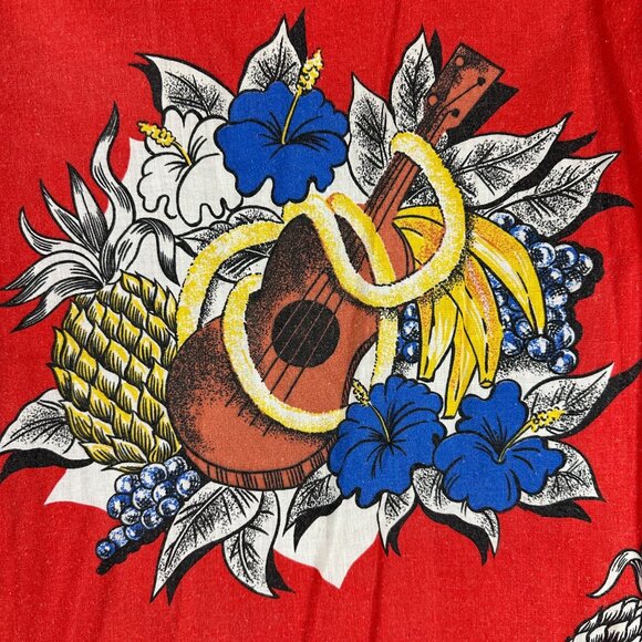 Vintage Magnum 357 Mens Red Hawaiian Shirt With Pineapple & Ukulele Print Size L - Picture 3 of 5